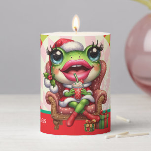 Merry Christmas Santa Frog Girly Red Pillar Candle