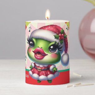 Merry Christmas Santa Frog Girly Singing Pillar Candle