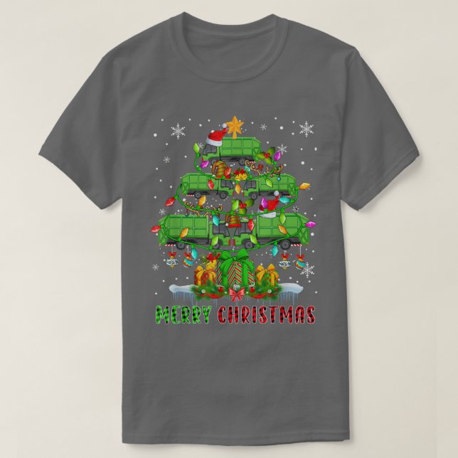 Merry Christmas Santa Garbage Trucks Xmas Tree Lig T-Shirt (Design Front)