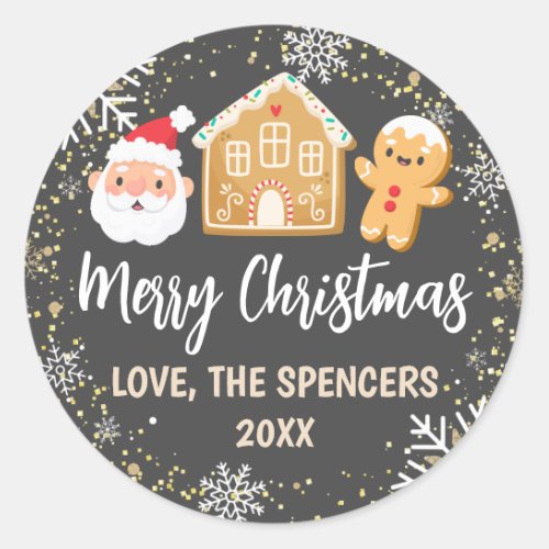 Merry Christmas Santa Gingerbread House Holiday Classic Round Sticker