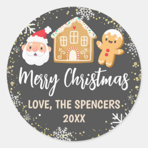 Merry Christmas Santa Gingerbread House Holiday Classic Round Sticker