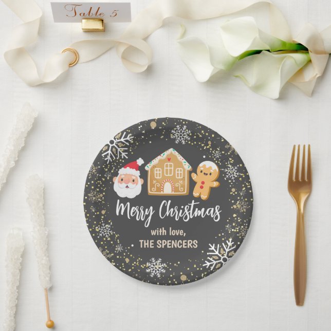 Merry Christmas Santa Gingerbread House Party Paper Plates (Wedding)
