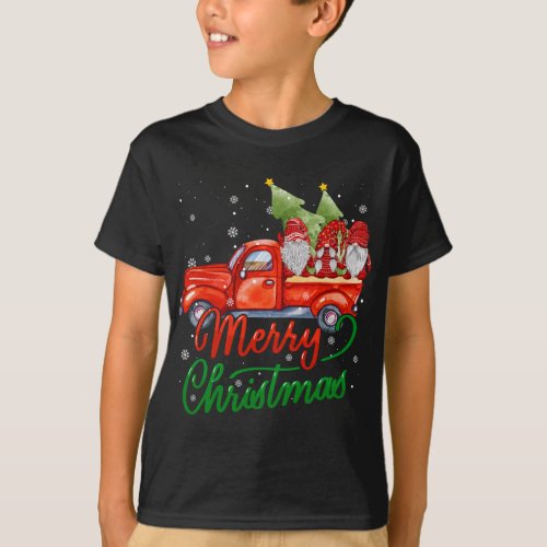 Merry Christmas Santa Gnomes On Red Truck Lights X T_Shirt