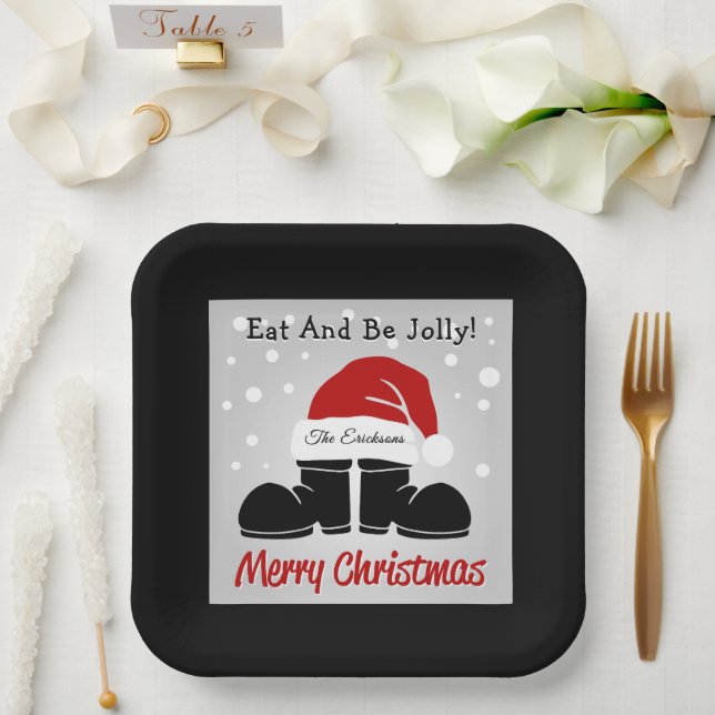 Merry Christmas Santa Hat/Boots Paper Plate (Wedding)