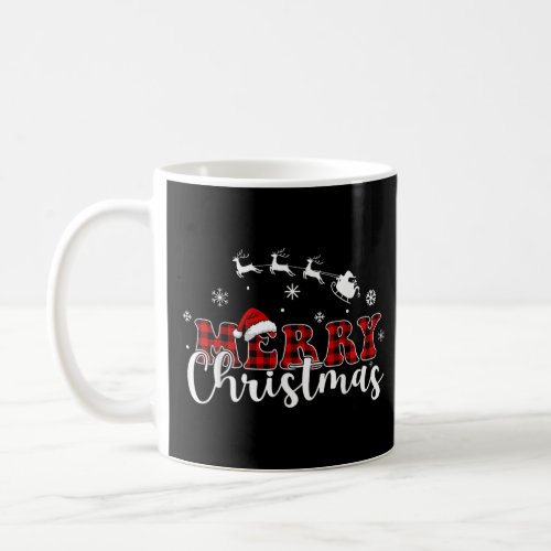 Merry Christmas Santa Hat Buffalo Plaid Red Xmas   Coffee Mug