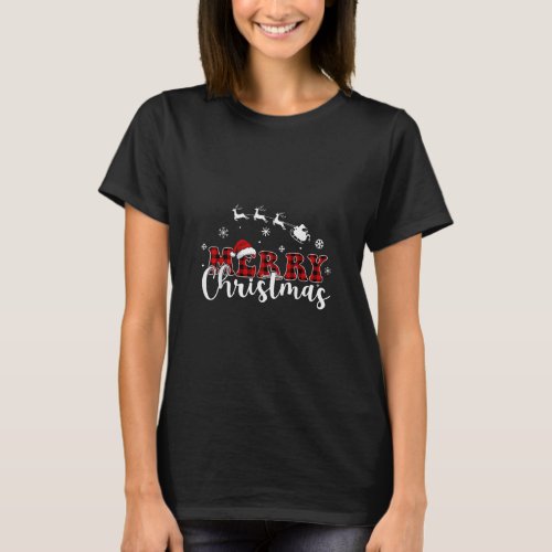 Merry Christmas Santa Hat Buffalo Plaid Red Xmas   T_Shirt
