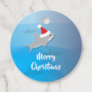 Merry Christmas Santa Hat Cute Shark Holiday Favor Tags
