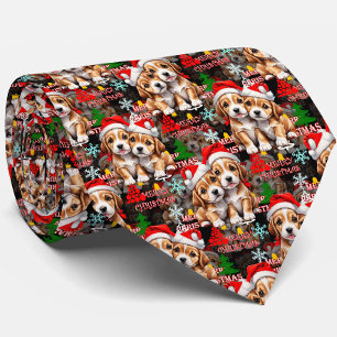 Merry Christmas Santa Hat Dog Puppy Design - Black Neck Tie