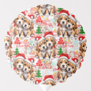 Merry Christmas Santa Hat Dog Puppy Design - White Balloon