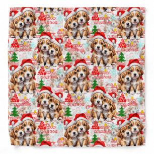 Merry Christmas Santa Hat Dog Puppy Design - White Bandana