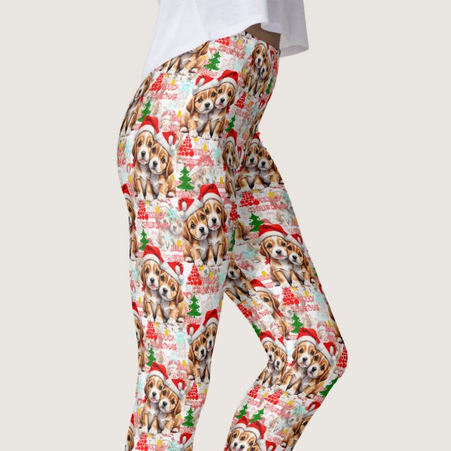 Merry Christmas Santa Hat Dog Puppy Design - White Leggings (Creator Uploaded)