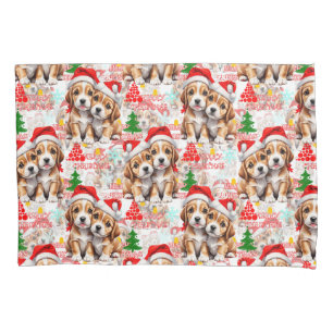 Merry Christmas Santa Hat Dog Puppy Design - White Pillow Case