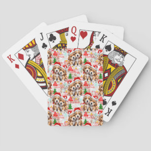 Merry Christmas Santa Hat Dog Puppy Design - White Poker Cards
