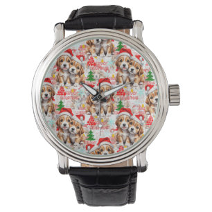 Merry Christmas Santa Hat Dog Puppy Design - White Watch