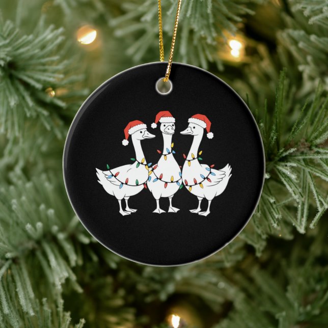 Merry Christmas Santa Hat Ducks Holiday Xmas Duck Ceramic Ornament (Tree)