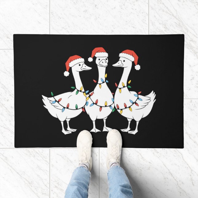 Merry Christmas Santa Hat Ducks Holiday Xmas Duck Doormat (Indoor)