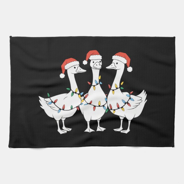 Merry Christmas Santa Hat Ducks Holiday Xmas Duck Kitchen Towel (Horizontal)