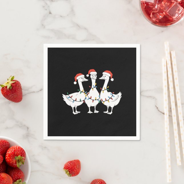 Merry Christmas Santa Hat Ducks Holiday Xmas Duck Napkins (Insitu)