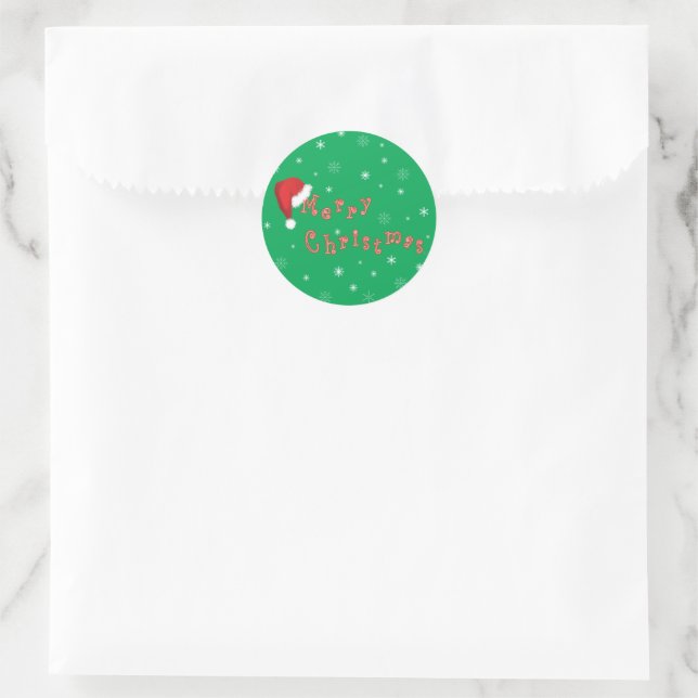 Merry Christmas Santa hat Festive Round Sticker (Bag)