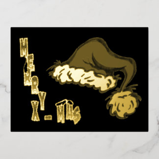 Merry Christmas Santa Hat Gold Foil Postcard