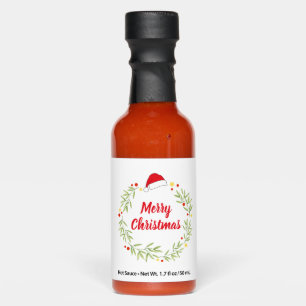Merry Christmas Santa Hat Green Wreath Hot Sauces