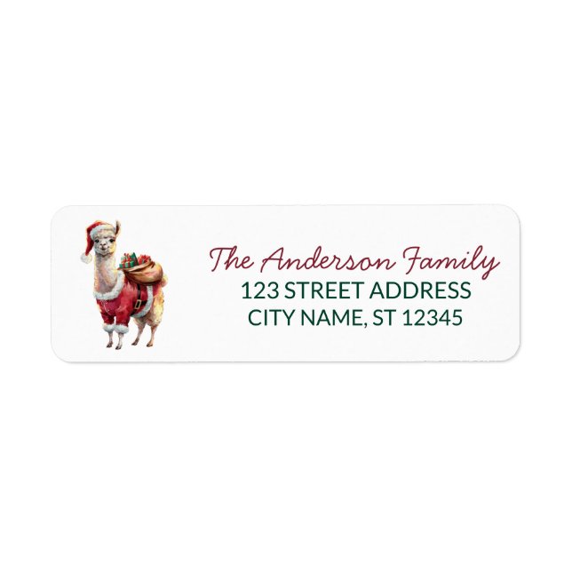 Merry Christmas Santa Hat Llama  Return Address La Label (Front)