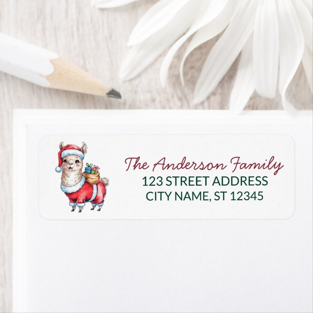 Merry Christmas Santa Hat Llama  Return Address Label (Insitu)