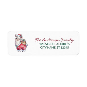 Merry Christmas Santa Hat Llama Return Address Label