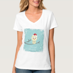 Merry Christmas Santa Hat Owl T-Shirt