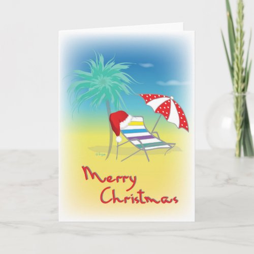 Merry Christmas Santa Hat Palm Tree Beach Holiday Card
