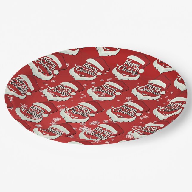 Merry Christmas Santa Hat Paper Plates (Angled)
