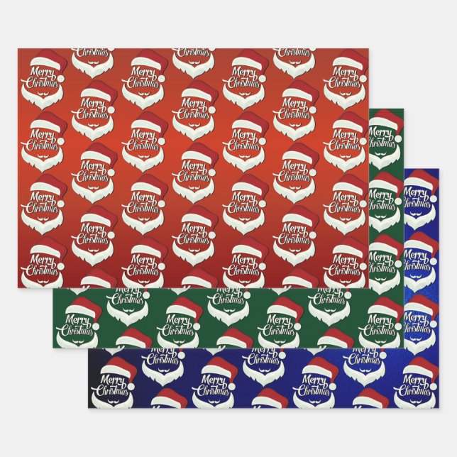 Merry Christmas Santa Hat Pattern Wrapping Paper Sheets (Set)
