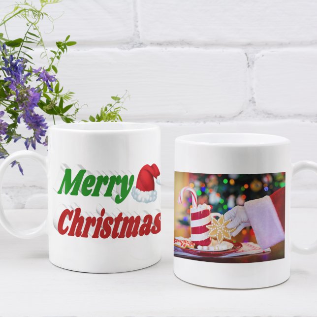 Merry Christmas Santa Hat photo typography Coffee Mug (Creator Uploaded)