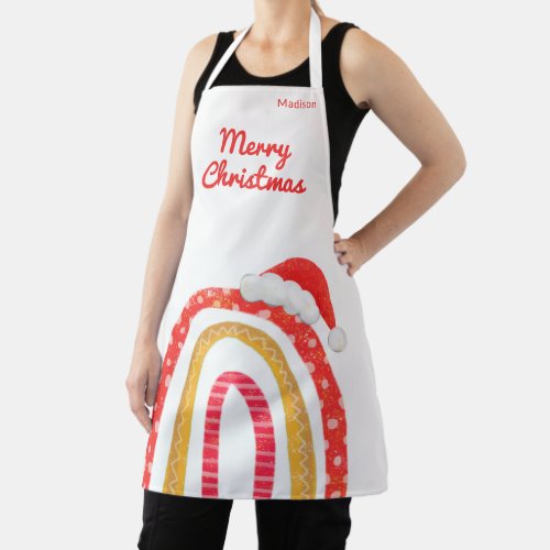 Merry Christmas Santa Hat Rainbow Personalized Apron