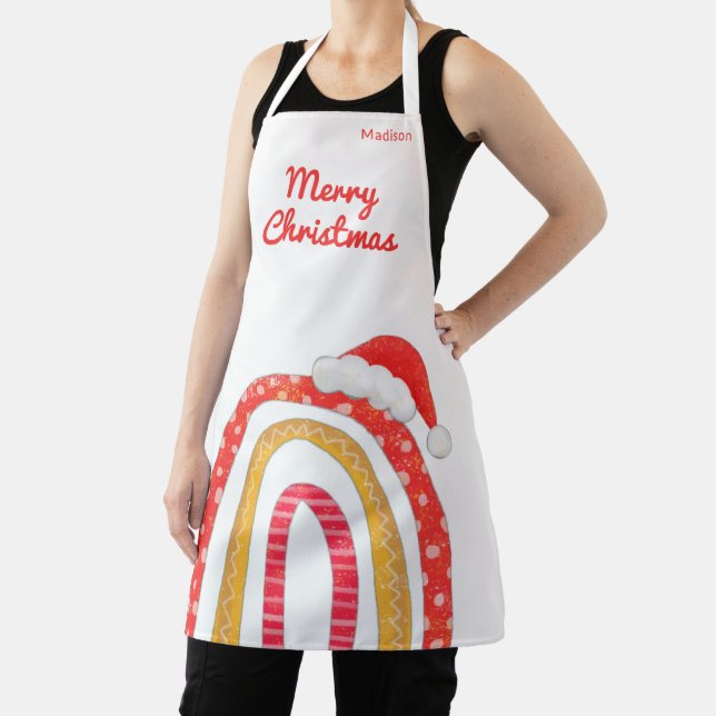 Merry Christmas Santa Hat Rainbow Personalized Apron (Insitu)