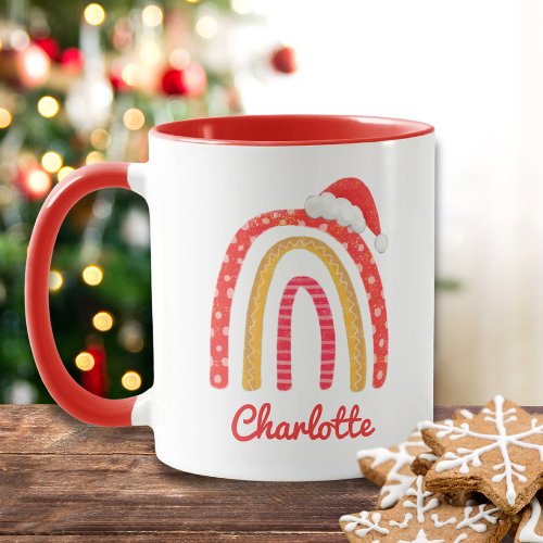 Merry Christmas Santa Hat Rainbow Personalized Mug