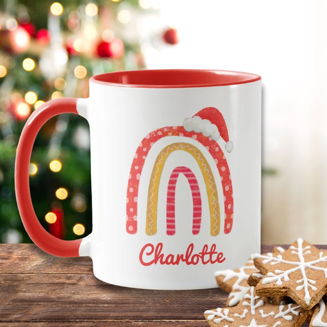 Merry Christmas Santa Hat Rainbow Personalized Mug (Creator Uploaded)