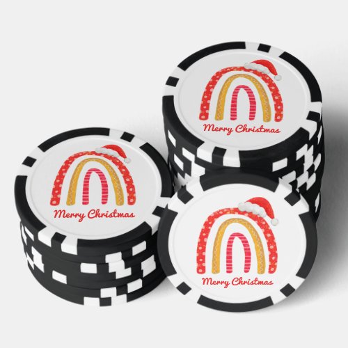 Merry Christmas Santa Hat Rainbow Personalized Poker Chips