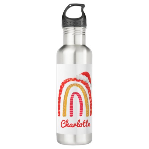 Merry Christmas Santa Hat Rainbow Personalized Stainless Steel Water Bottle