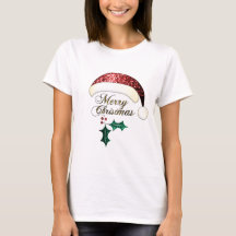 Merry Christmas Santa hat Red Gold Green Sparkles
