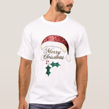 Merry Christmas Santa hat Red Gold Green Sparkles