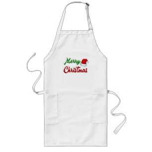 Merry Christmas Santa Hat red green script Long Apron