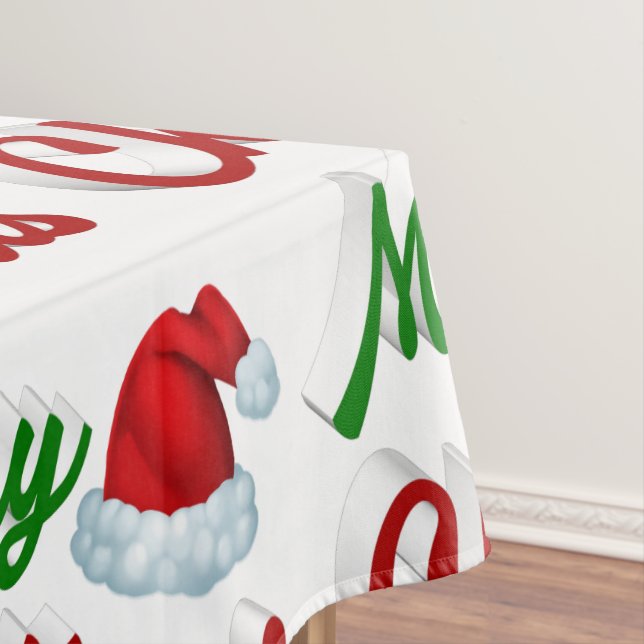 Merry Christmas Santa Hat red green script Tablecloth (In Situ)