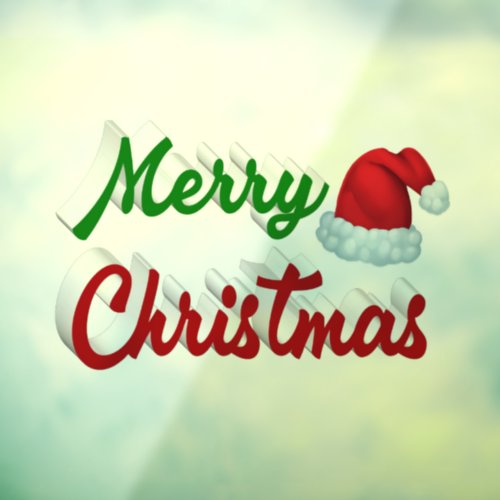 Merry Christmas Santa Hat red green script Window Cling