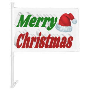 Merry Christmas Santa Hat red green typography Car Flag