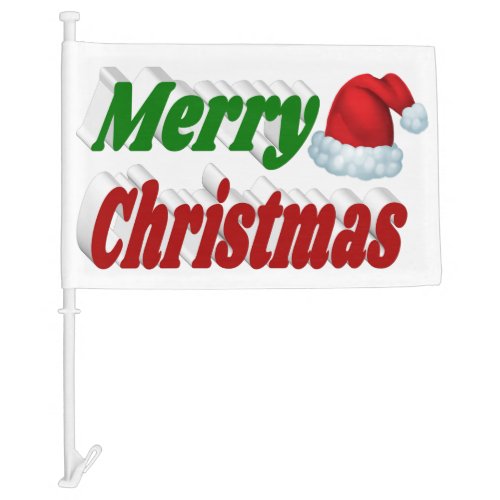 Merry Christmas Santa Hat red green typography Car Flag