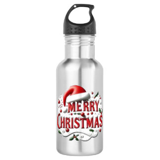 Merry Christmas Santa Hat  Stainless Steel Water Bottle