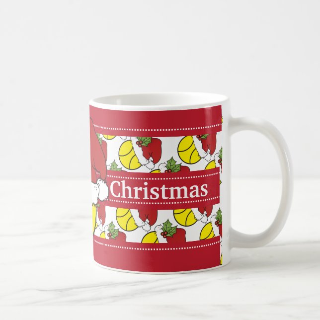 Merry Christmas Santa Hat Tennis Ball Coffee Mug (Right)