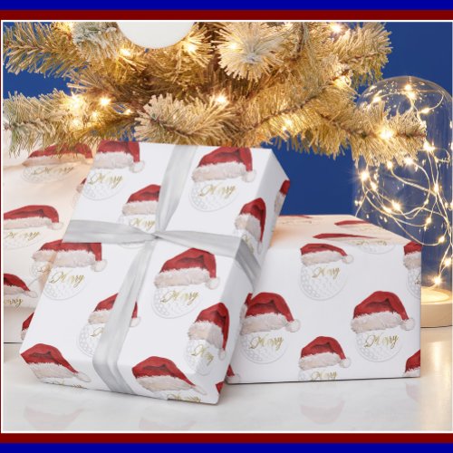 Merry Christmas Santa Hat Tree Golf Ball Wrapping Paper