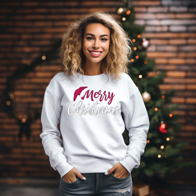 Merry Christmas Santa Hat Typography Sweatshirt (Creator Uploaded)